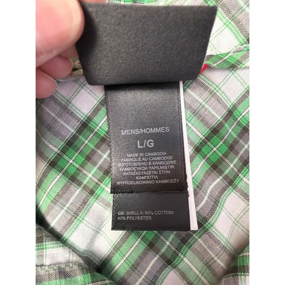 The North Face Button Down Shirt Mens Large Green Plaid Short Slv Hiking Pocket